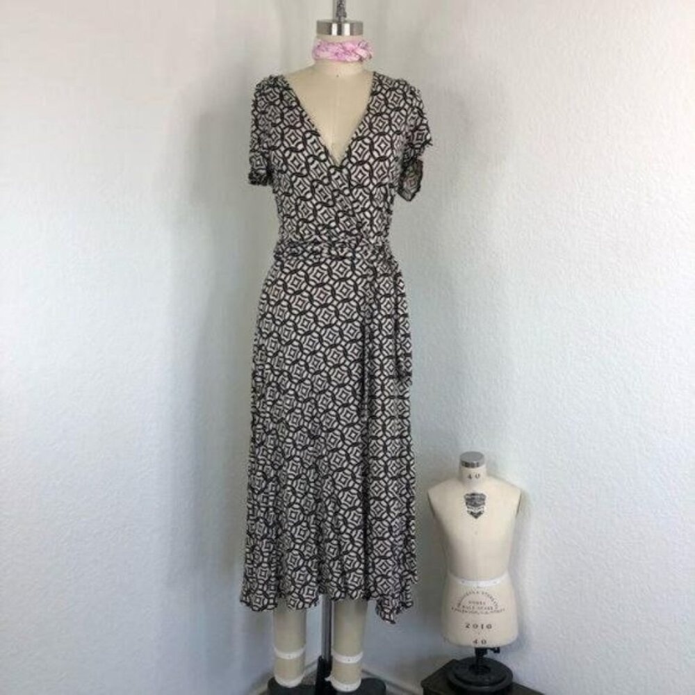 BCBGMaxAzria Wrap Dress Cap Sleeve Geometric Swing